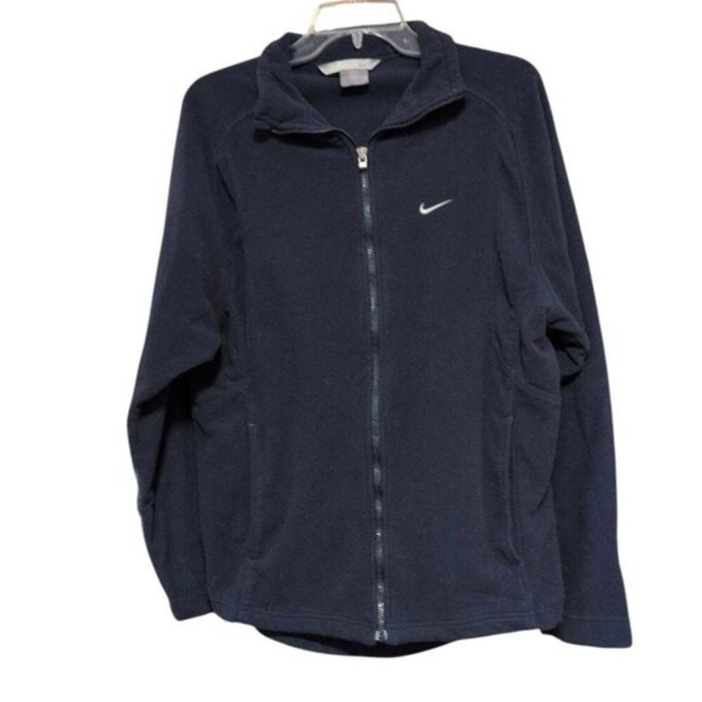 Vintage Nike Fleece Jacket full zip up Navy Blue With Pockets Has Logo on Chest